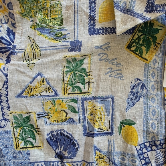 J Crew Linen Blend Coastal Patchwork Lemons Button Up Shirt XL Euro Summmer NWT - Picture 10 of 16